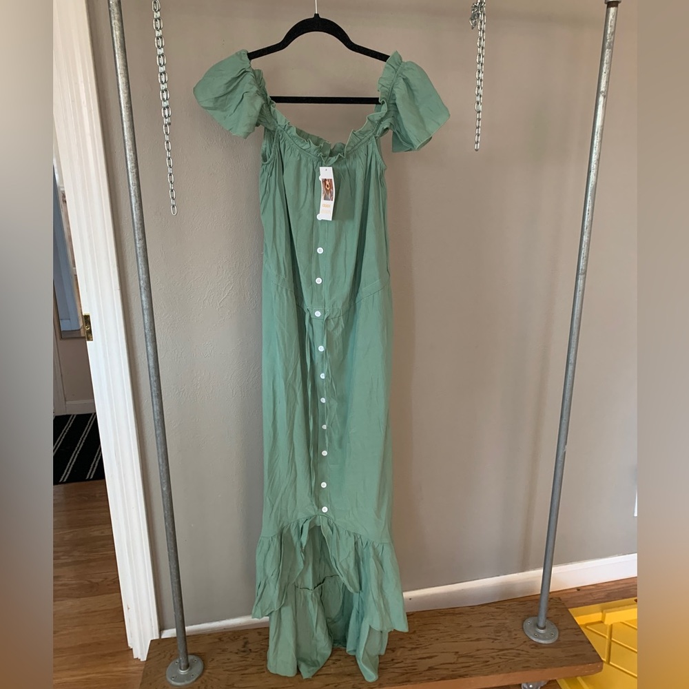 Stunning light sage green ruffle maxi dress country summer southern belle M NEW - Picture 3 of 14